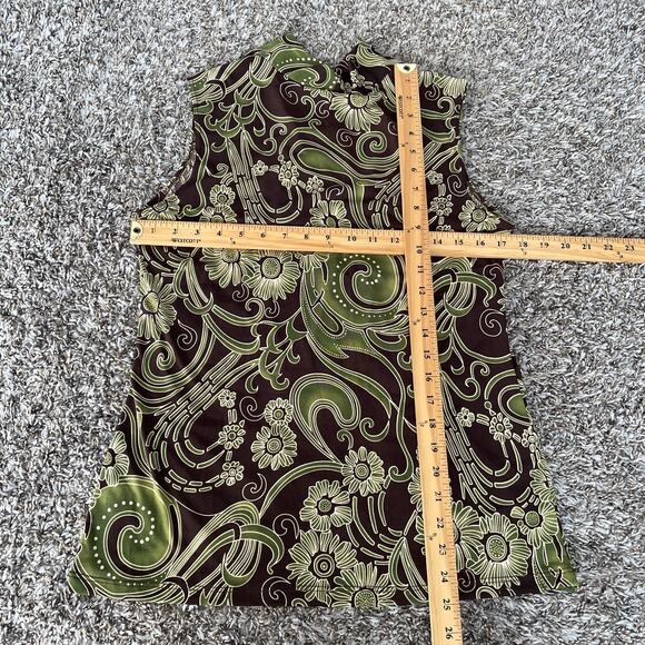 Y2K Tank Top Size Large L Brown Green Floral Empire Waist Babydoll Stretch Boho - Picture 9 of 9